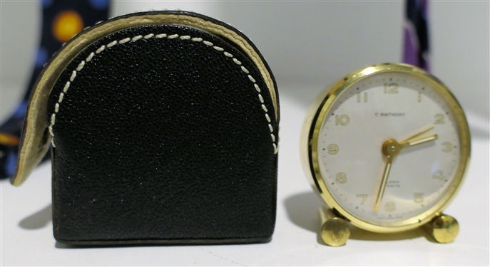T. Anthony 8 Days Alarm - Travel Alarm Clock with Case and Instructions - Clock Measures 1 3/4 Across