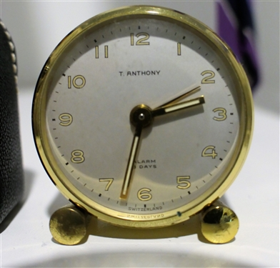 T. Anthony 8 Days Alarm - Travel Alarm Clock with Case and Instructions - Clock Measures 1 3/4 Across