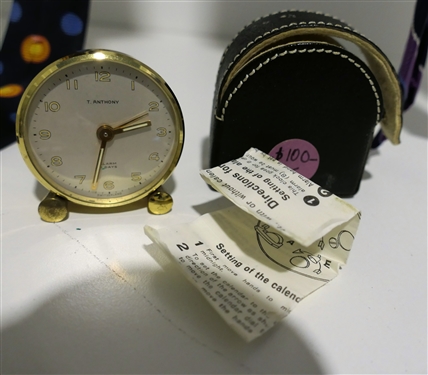 T. Anthony 8 Days Alarm - Travel Alarm Clock with Case and Instructions - Clock Measures 1 3/4 Across