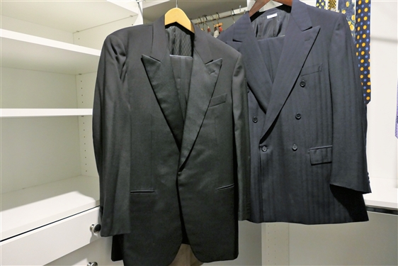 2 Men's Suits - Navy Pin Stripe Brioni Made in Italy - Pants Size 34 and Black Evening Suit - Barneys Pants Size 38 