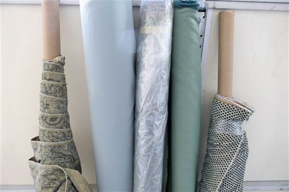 Bolts of Fabric Remnants including Light Blue Velvet by Vanguard Furniture Comp