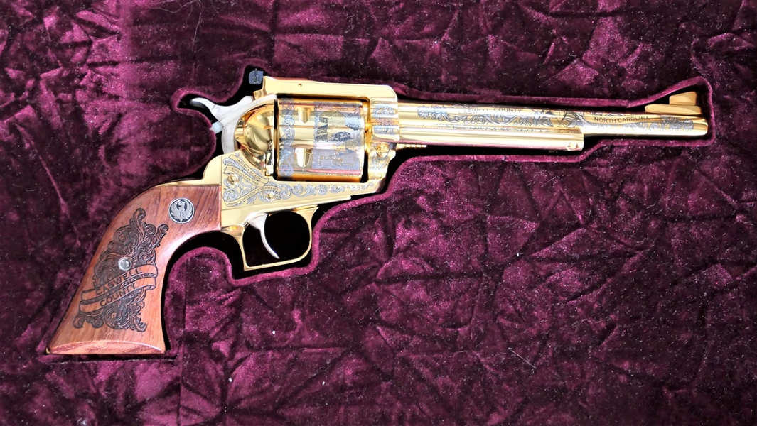 Ruger .44 Magnum New Model Super Blackhawk - Caswell County Revolver - Number 10 of 10 produced - Engraved with Caswell County NC Scenes and Important Figures - The Court House, Thomas Day,...
