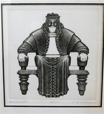 Checkmate Artist Signed and Numbered 63/100 E.B. Rothwell Print - Framed and Matted - Frame Measures 13 1/2 by 13 1/24 - COA on Reverse