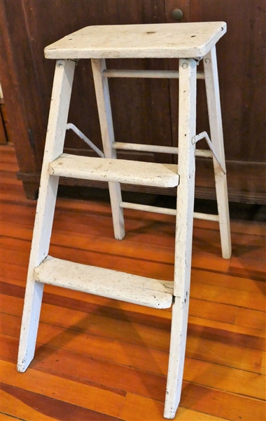 White Painted Folding Wood Step Ladder / Stool - Measures 25" Tall 