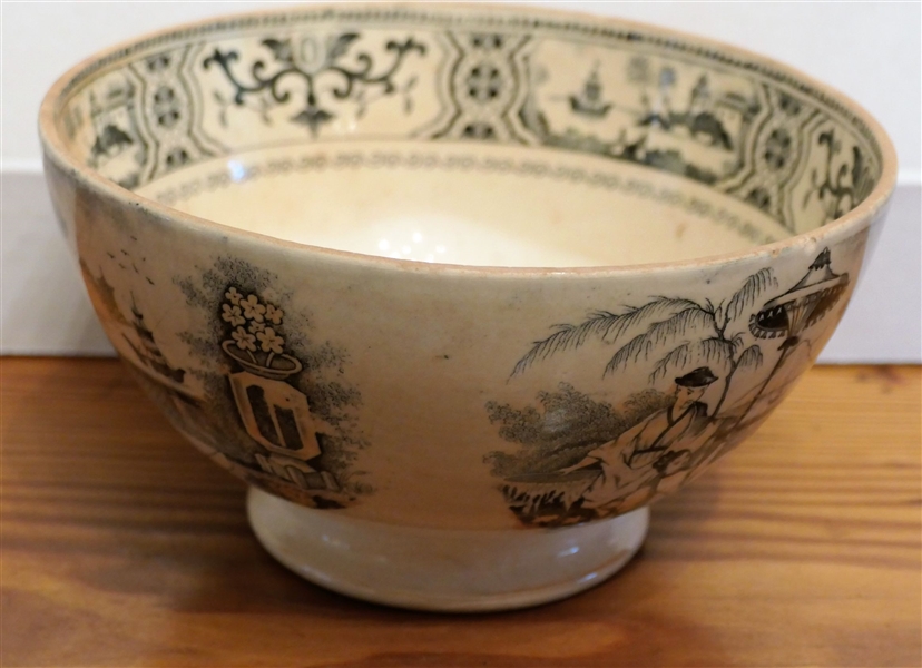 Chinese Export Bowl with Umbrella Scene - Measures 4 1/4" Tall 7 1/2" Across