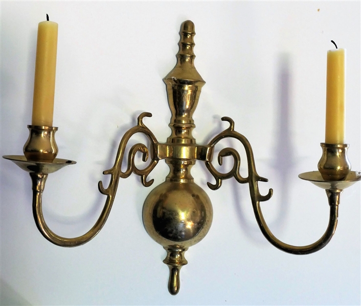 Pair of Brass 2 Light Candle Wall Sconces- 14 3/4" Long 16" Across