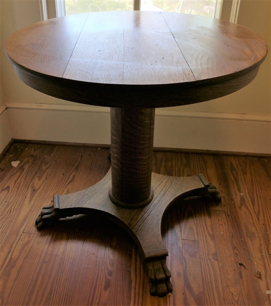 Quarter Sawn Oak Table with Tiger Oak Pedestal - Claw Feet - Measures 29" tall 30" Across