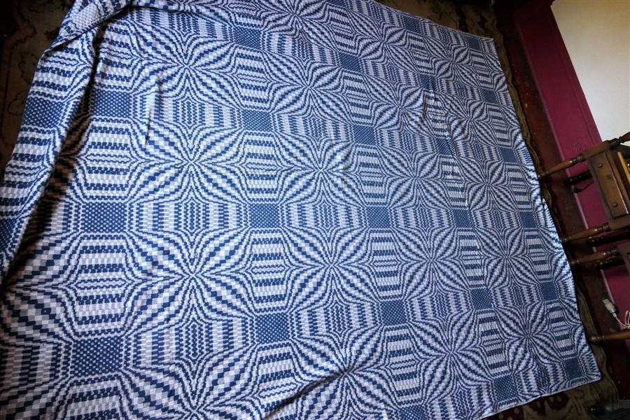 Blue and White Coverlet Made For the Smithsonian Institute - Twin Sized 