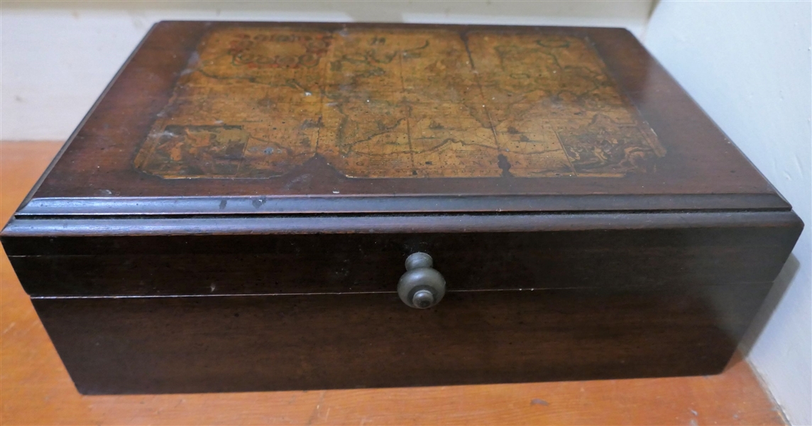 Wood Document Box with Decoupage Map on Top - Box Measures 4" tall 12" by 7 1/2"