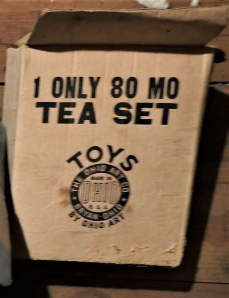 Ohio Art Childs Tin Litho Teas Set in Original Cardboard Box