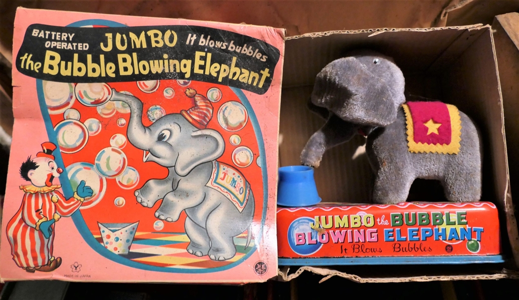 Original Vintage Jumbo The Bubble Blowing Elephant - Made in Japan in Original Box - Box Has Some Damage - Toy Like New