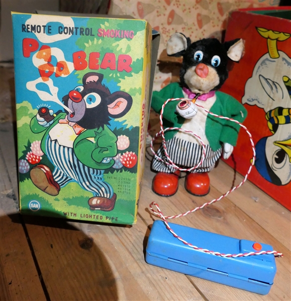 SAN Remote Control Smoking Papa Bear with Lighted Pipe - Original Vintage Toy in Original Box 