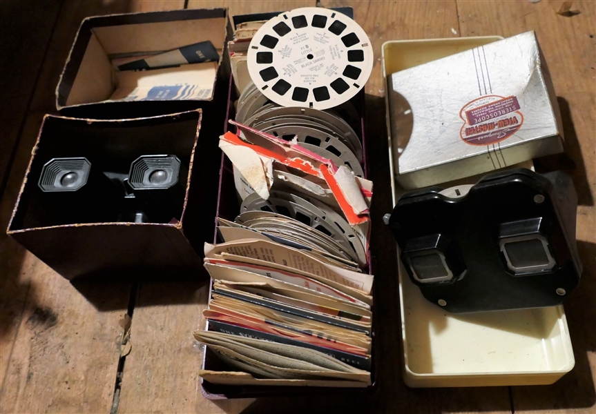 2 View Master Stereoscope Viewers and Lots of Viewmaster Reels including Italy, Christmas, North Carolina, Grand Canyon, Washington DC, Crater Lake, Naples, Disneyland, Alice in Wonderland,...