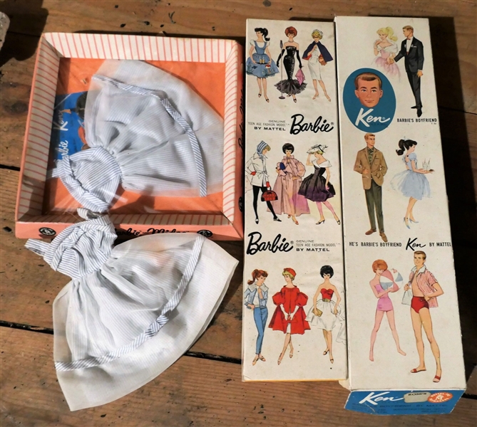 2 Original Vintage Barbie "Red Head Bubble Cut" Stock Number 50 and Ken "Brunette" Stock Number 750 Dolls in Original Boxes with Stand and Accessories -Appear Not Played With - Both Dolls Have...