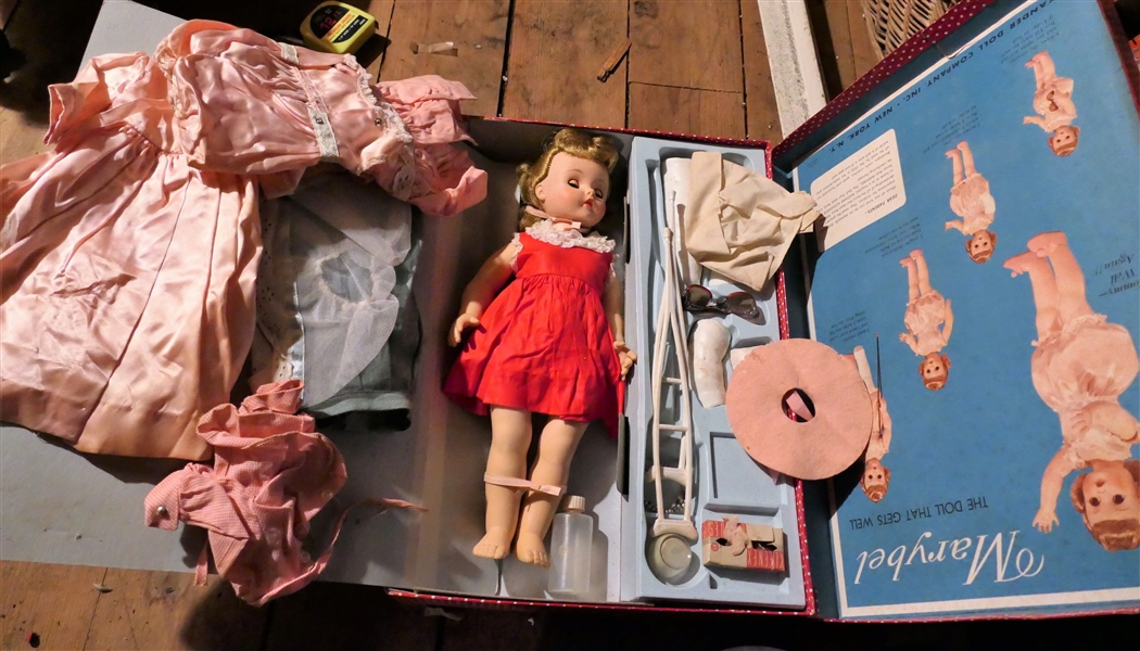 Marybel The Doll That Gets Well - Madame Alexander Doll - Doll with Medical Accessories - Crutches, Bandages, Casts, Etc. All in Original Box - With Extra Clothes - Doll Measures 15"