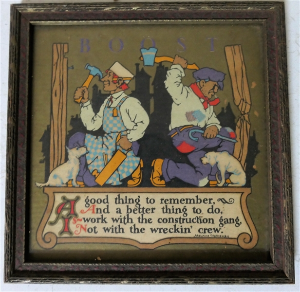 1930s "Boost" Print with Poem by Maurine Hathaway - Framed - Frame Measures 6 3/4" by 7"