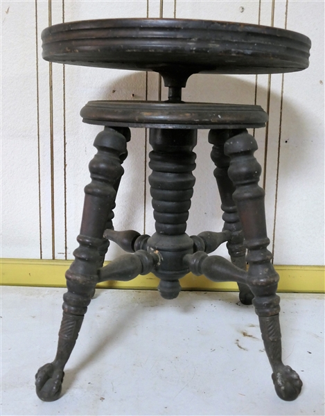 Ball and Claw Foot Piano Stool - Rotating Seat - Measures 17 1/2" Tall