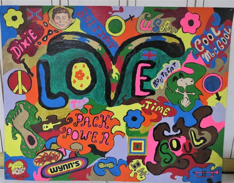 Colorful Handpainted "LOVE" Poster - with Snoopy, Wynns, "Pack Power" Etc. 