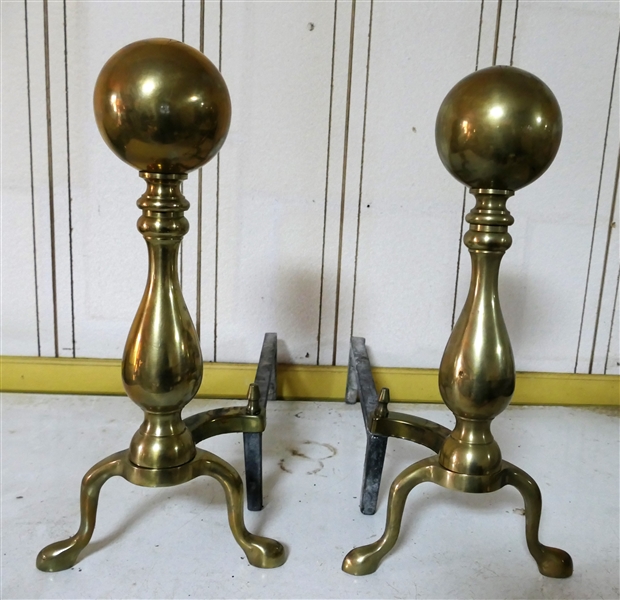 Pair of Nice Brass Andirons - Measuring 16" tall 