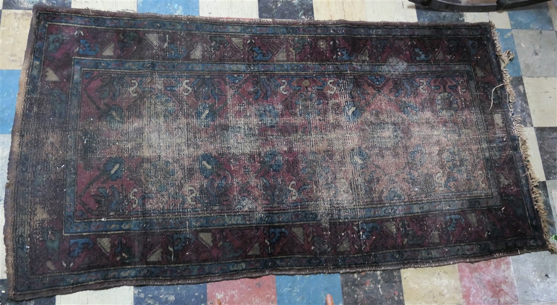 Early Handwoven Oriental Rug - Some wear in Center - Measures 72" by 38 1/4" - Needs Cleaning