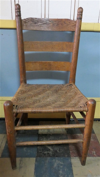 Oak Ladder Back Chair with Turned Knobs - Oak Split Bottom - Measures 36" tall 17 1/2" To Seat