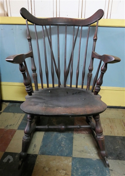 Early Nichols & Stone Windsor Rocker - with Original Paper Label - Measures 33 1/2" Tall 25" by 21" 