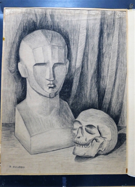 Drawing by H. Heaton - of Bust and Skull -Matted - art Measures 24" by 18"
