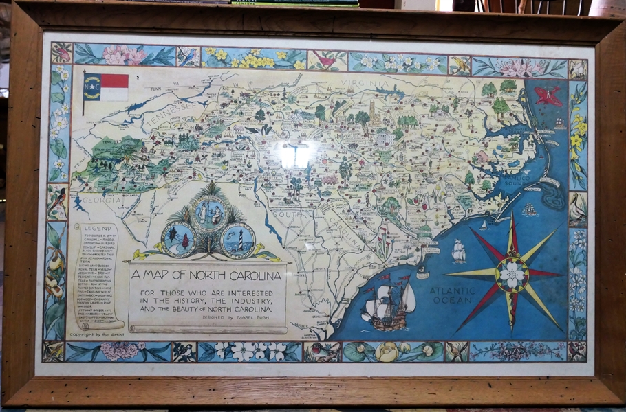 Framed North Carolina Pictorial Map - Measures 26" by 41"