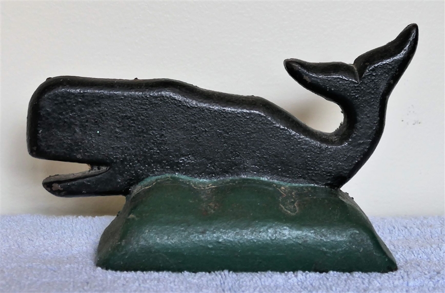 Antique Cast Iron Whale Door Stop - Measures 5" tall 7 1/2" Long