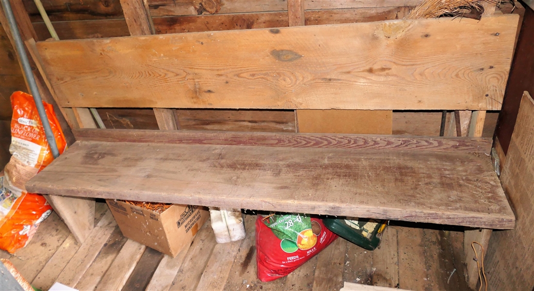 Country Pine Bench with Wide 1 Board Back - Boot Jack Ends - Measures 35" tall to Back 70" by 14"