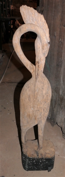 Hand Carved Wood Heron - Carved From Single Piece of Wood - Measures 40" tall 