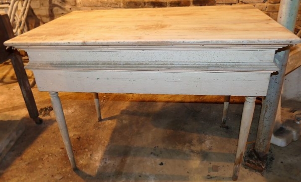 Very Different Table - Extended Height with Trim Around Apron - Slat Top - Turned Legs - Measures 31" tall 42 1/2" by 26 1/2"