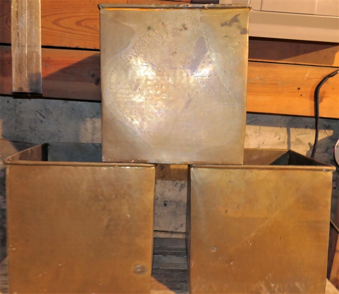 3 Square Brass Planters - Each Measures 11 1/2" tall 10 1/2" by 10 1/2"