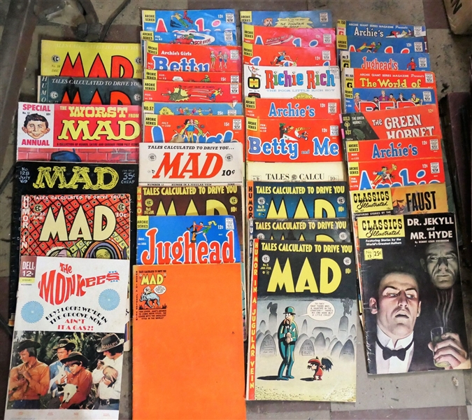 Lot of Vintage Comic Books including MAD Magazine, Archies, The Green Hornet, Classics Illustrated, Richie Rich, Betty and Me - MAD Magazines Number 3 & 5
