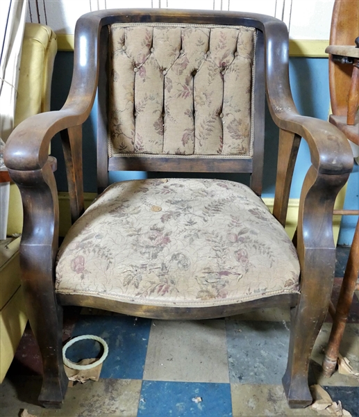 Mahogany Tufted Back Arm Chair - Measures 35 1/2" tall 25" by 15" 