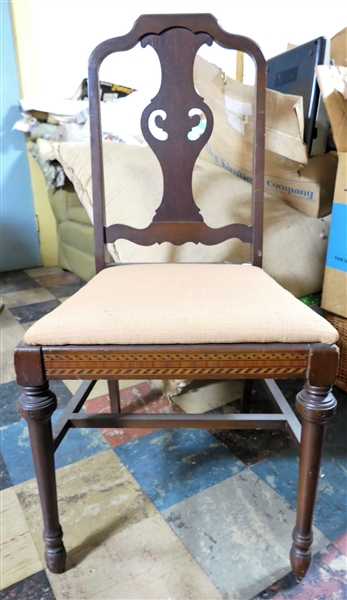 Mahogany Side Chair with Inlaid Band on Front -Upholstered Seat - Measures 36 1/2" tall 17 1/2" by 15 1/2"