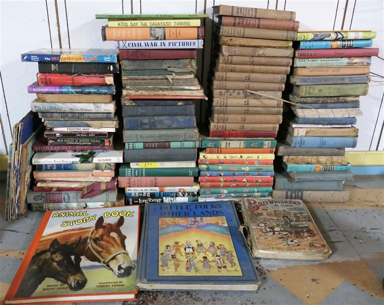 Lot of Childrens and Early Reader Books including Animal Story Book, Civil War in Pictures, Hardy Boyx, Treasure Island, The Far Fronteir, Polly of Pebbbly Pit, Etc