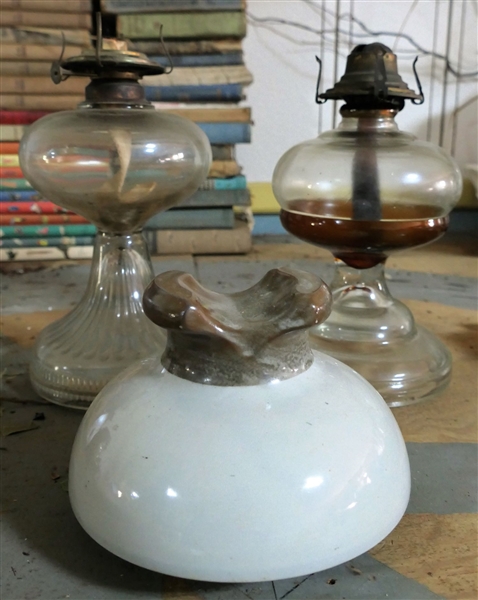 2 Oil Lamps and Large Pottery Insulator - Measuring 5" tall 6 1/2" Across