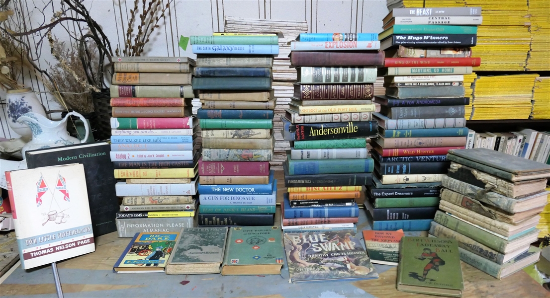 Lot of Vintage Books including "Life Saving Water Safety" "Do and Dare" "Andersonville" "A Gun For Dinosaur" "They Walked Like Men" "Hardy Boys" "At His Countrys Call" Orville Wright and Others