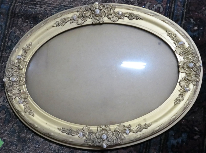 Nice Oval Gold Gilt Mirror - Bowed Glass - Frame Measures 24" by 18"