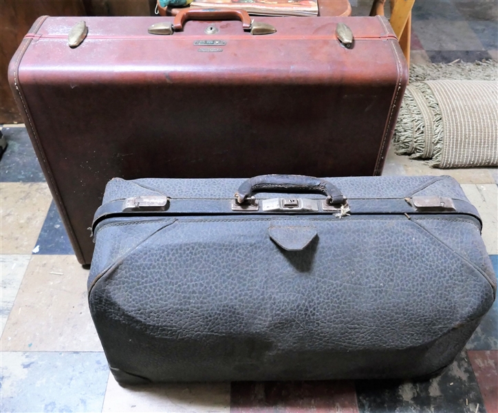 2 Vintage Suit Cases - Harry Wharton Winstead Durahm Squadron Case and Samsonite Leather Monogrammed HWW - Samsonite Measures 8 1/2" tall 19 1/2" by 16"
