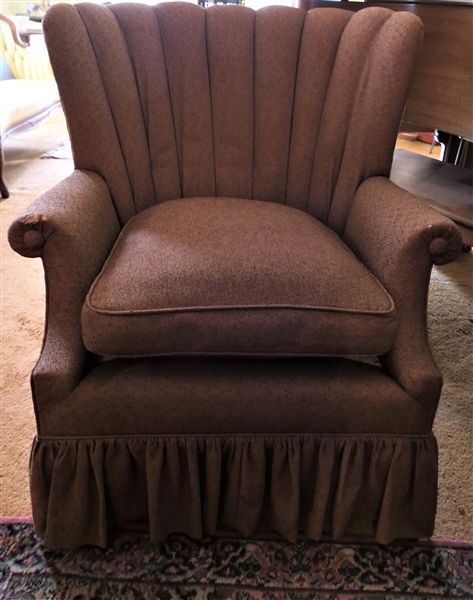 Brown Shell Back Arm Chair with Skirt - Some Wear on Arms 