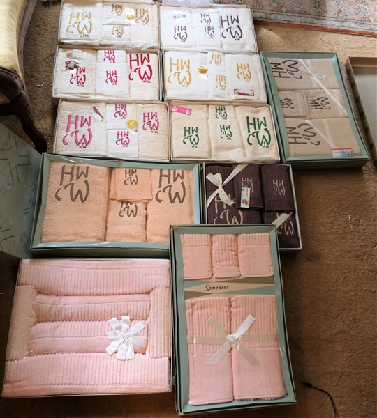 11 Sets of Bath Towels  - 9 Monogrammed "Somerset Bath Ensemble" and 2 Wamsutta Sets - All Brand New in Original Boxes