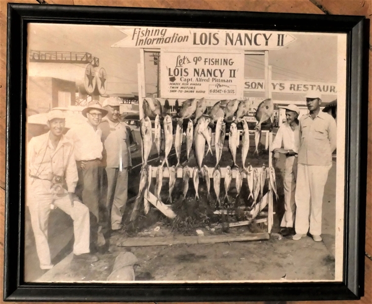 Framed Fishing Photograph "Lois Nancy II Capt. Alfred Pittman" -Morehead City 1955 -  Frame Measures 8 1/2" by 11" 