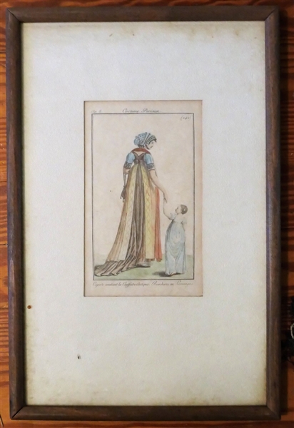 Costume Parisian - Hand Colored Print - Framed and Matted - Frame Measures 14 3/4" by 9 3/4" 