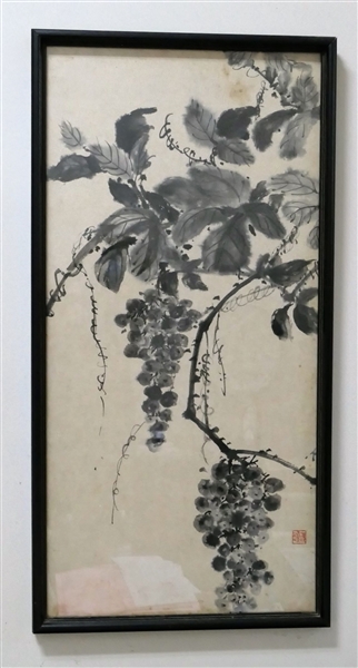 Japanese Brush Painting of Grapes by Mrs. Winstead - Framed