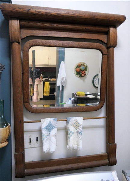 Oak Washstand Towle Rack with Mirror