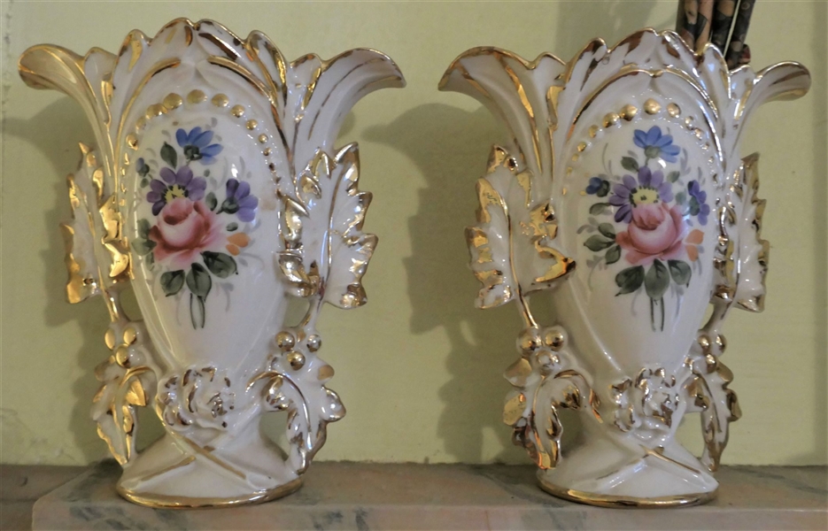 Pair of Beautiful China Vases with Gold Accents