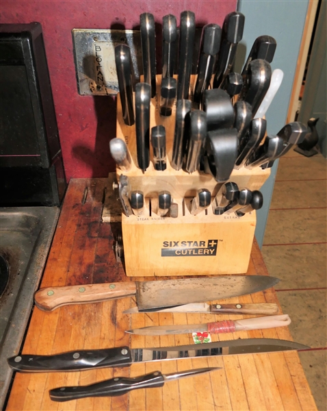 Knife Block Full of Knives Plus 2 Cutco, Chefs Knife, and Others