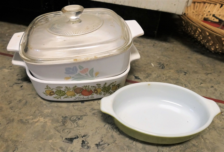 2 Corningware Casserole Dishes and Small Oval Baking Dish